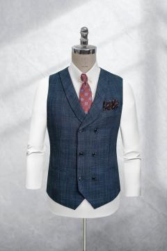 Bộ Suit Xanh Denim Phối Kẻ Caro Modern Fit TGS389
